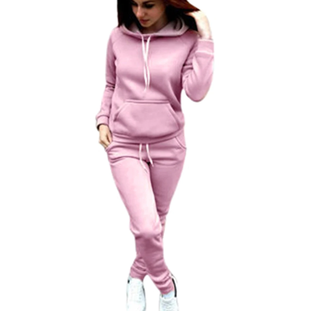 SHUJIN Autumn Women Hooded Sweatshirt Sets Casual Joggers Pockets Hoodies and Drawstring Sweatpants Sets Women 2 Pcs Oufit Set