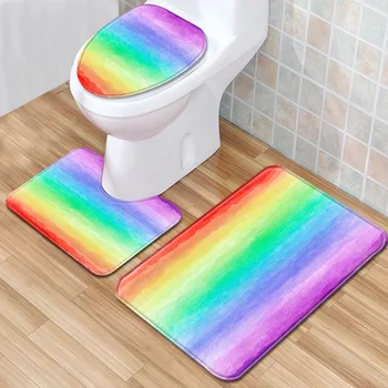 

Colorful Bathroom Mat 3pcs/Set Toilet Seat Covet Carpet for Bathroom Floor Rug Water Absorption Hallway Rug