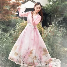 Новинка, Женская традиционная китайская одежда феи, древний танцевальный костюм ханьфу, костюм с вышивкой, платье принцессы, 3 предмета, DL4978