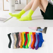 Женские флуоресцентные цветные ворсовые носки вертикальные полосы хлопок яркие цвета женские носки Женские однотонные дикие носки