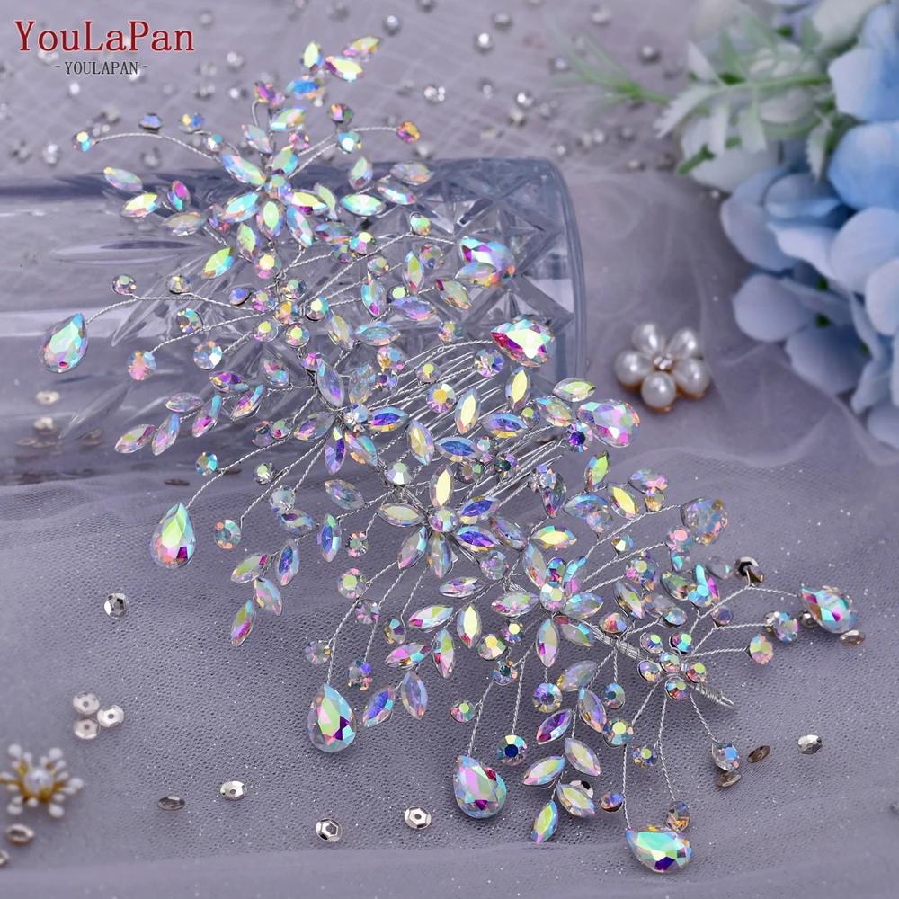 YouLaPan HP379 Silver Crystal Hair Clip for Wedding Hair Comb Tiara Rhinestone Flower Wedding Accessories for Brides