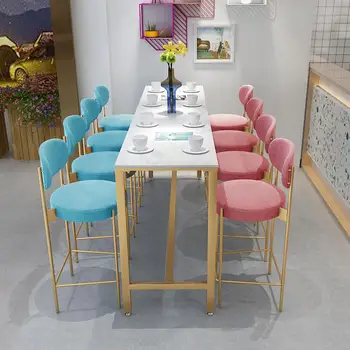 

Tea shop bar chair Nordic home high chair net red gold casual bar bench