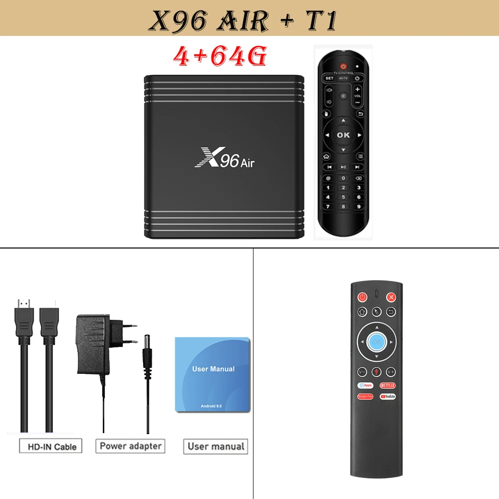 X96 Air 8K Amlogic S905X3 Smart tv BOX Android 9,0 2,4G Wifi 1080P 4K Youtube X96Air телеприставка 4 Гб 64 Гб 32 Гб 2 Гб 16 Гб ТВ приставка - Цвет: 4 64g n T1