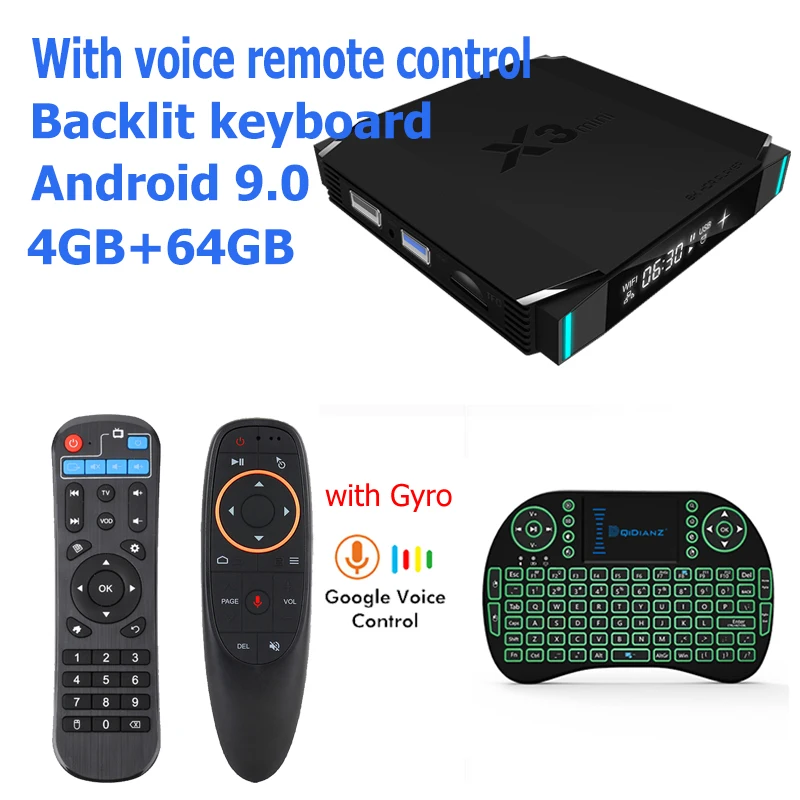 Смарт ТВ приставка X3mini Android 9,0 Amlogic S905X3 2,4G/5G WiFi BT4.2 Netflix медиаплеер IP ТВ приставка pk x96mini h96max - Цвет: 4G64G-G10S-keyboard