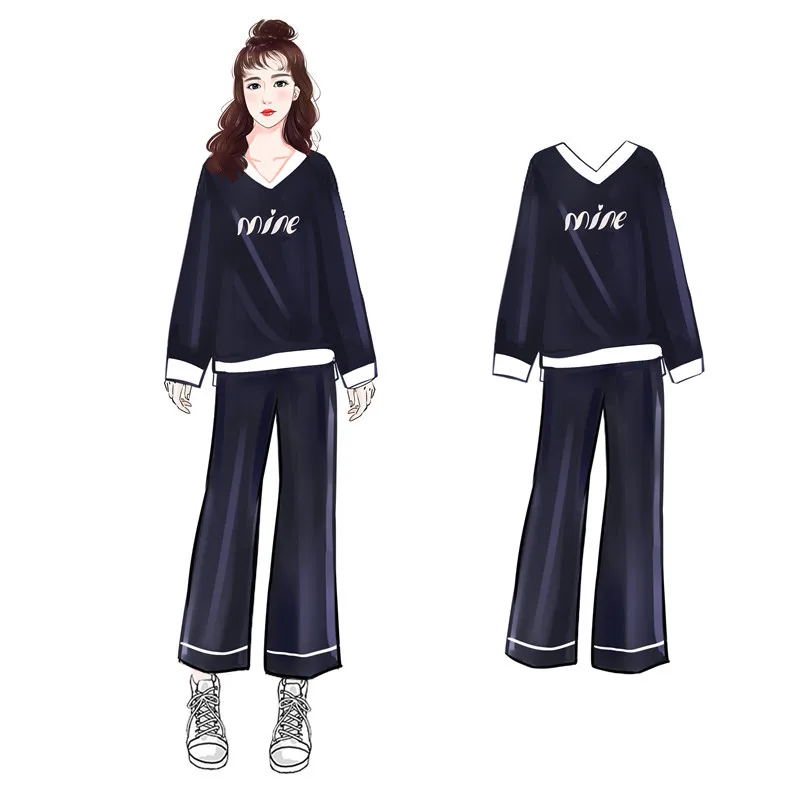 

Fat Mm Large Size Dress 2019 Spring Trousers Two-Piece Set-Style Fashion Casual Western Style Contrast Color Joint Knitting Suit