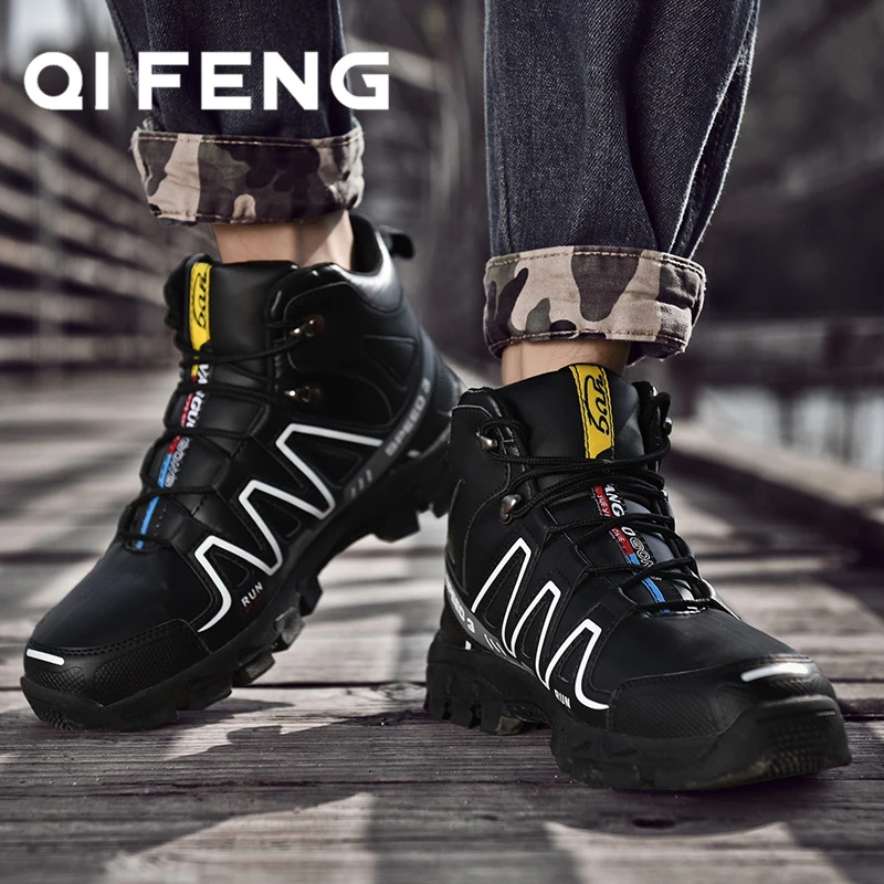 Зимние мужские кожаные ботинки; походная обувь; мужские Ботильоны; Повседневная обувь; модная спортивная обувь для взрослых; Черная Нескользящая теплая обувь размера плюс; 13