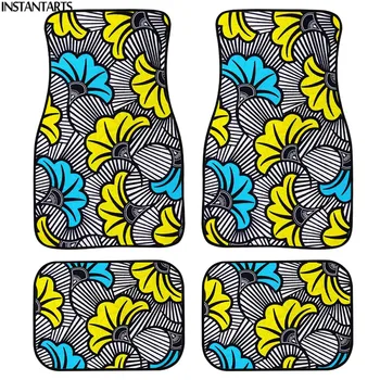 

INSTANTARTS 4pcs/Set Car Floor Mats African Printing Fashion Car Protector Rubber Floor Mats for Cars Fit Most Car Carpet Rug