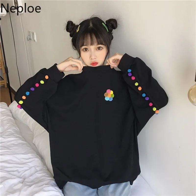 Neploe Ins Autumn Spring New O Neck Long Sleeve Pullover Top Color Loose Casual Hoodies Soft Wild Sweatshirt 47403