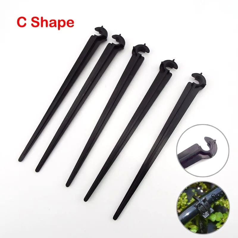 Description Picture 2 of item1/4" Garden Hose Drip Irrigation Support Stakes C Shape Hook 4/7mm Tube Pipe Fixed Holder Watering Dripper Sprinkler Bracket
