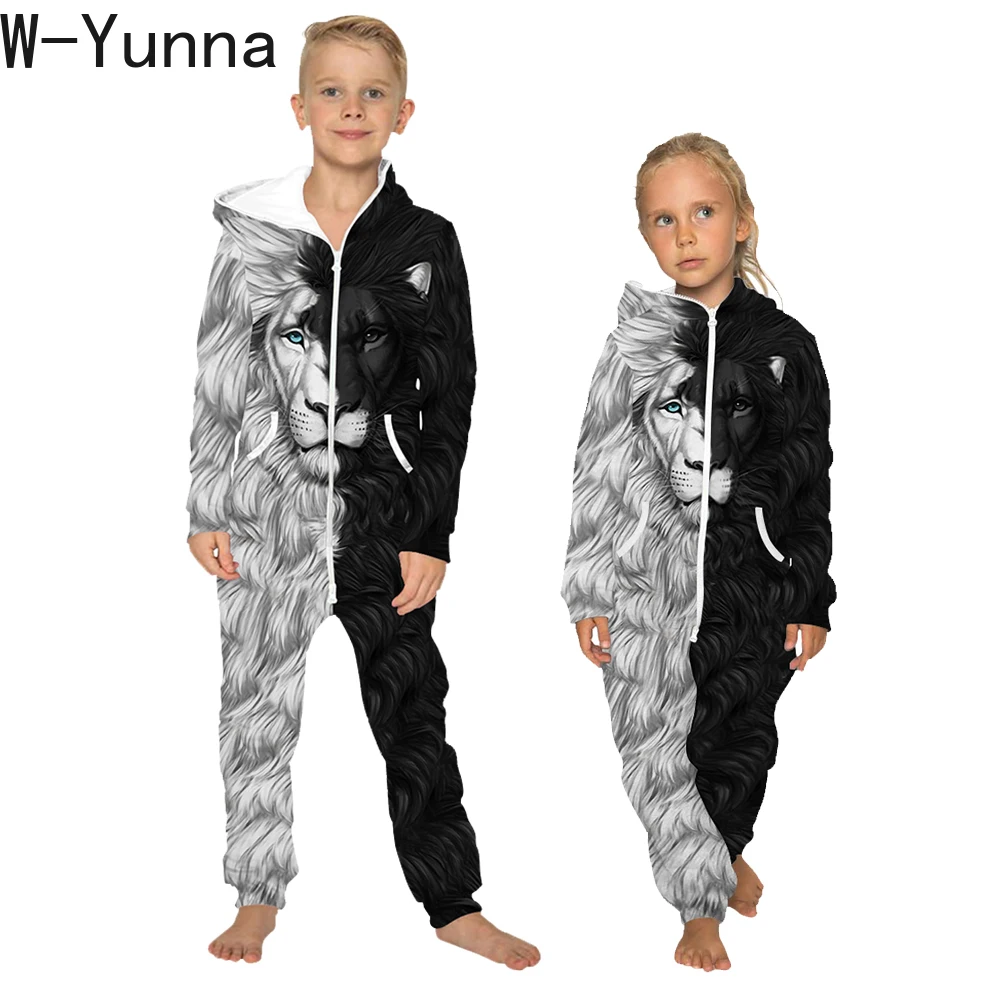 W-Yunna, новые свободные модные домашние пижамы с капюшоном для отдыха, Длинные Детские пижамы на молнии, зимние плотные Комбинезоны для детей