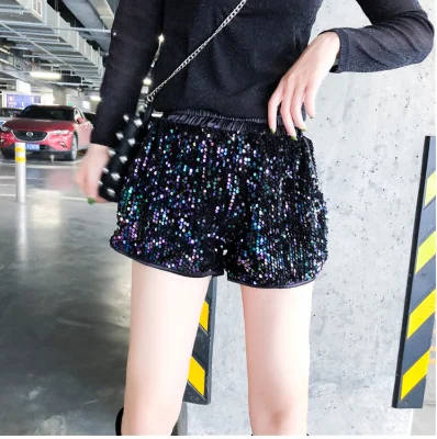 colored shorts Шикарные Женские шорты с эластичной резинкой на талии, с карманами, с блестками, с высокой талией, женские обтягивающие вечерние шорты для клуба, фестиваля, Рейв, танцев, ночного клуба - Цвет: colored shorts