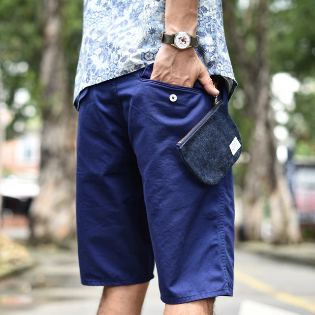 SauceZhan Men Short Chino Pants Navy Shorts Vintage Men's Casual Shorts  Blue Shorts Mens Casual Shorts