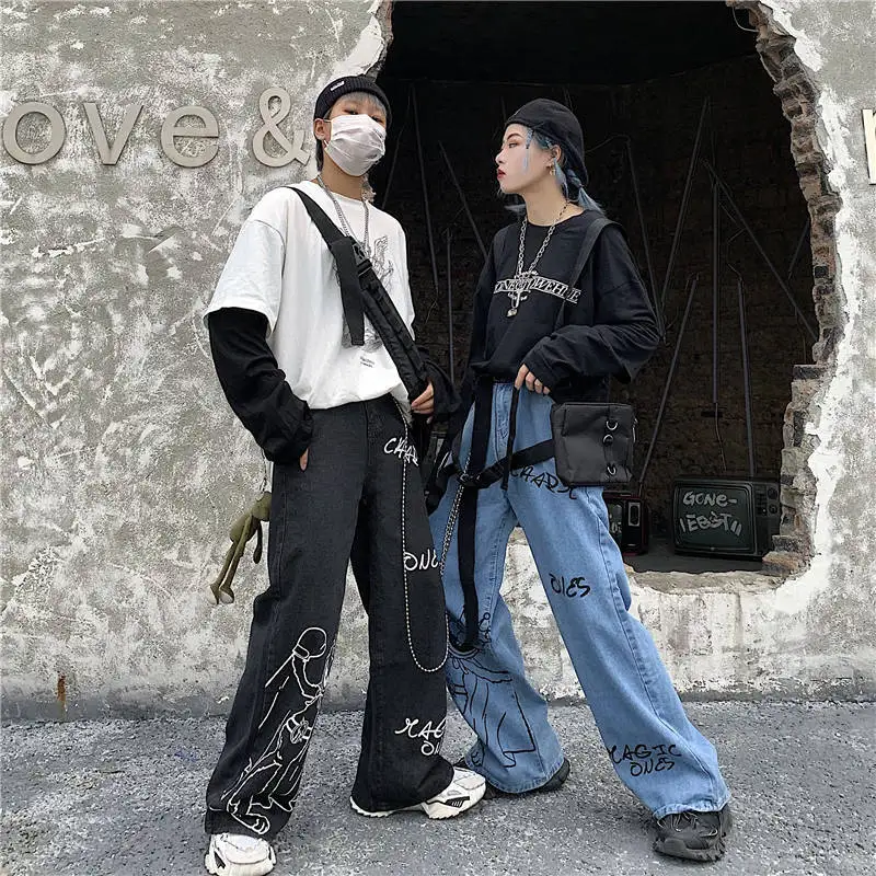 Summer Vintage Jeans Woman Long Trousers Cowboy Female Oversized Streetwear Cartoon Print Pants Harajuku Amine Pants Female Summer Vintage Jeans Woman Long Trousers Cowboy Female Oversized Streetwear Cartoon Print Pants Harajuku Amine Pants Female