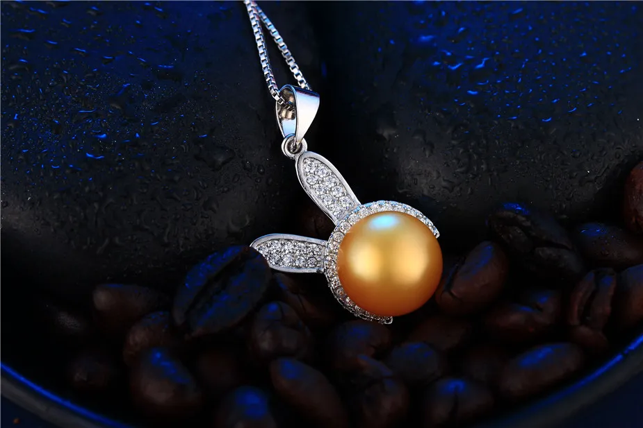 Dainashi High Quality Genuine Natural Freshwater Pearl Necklace Women 925 Sterling Silver Zircon Rabbit Pendant Necklace