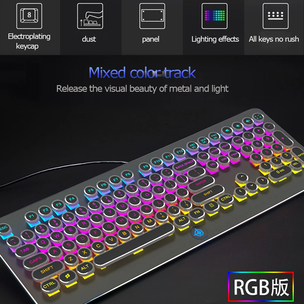 Круглый стимпанк Keycap Радужная подсветка игровая клавиатура 108 клавишей 18 встроенный светящийся светодиодный режим освещения Волшебная клавиатура