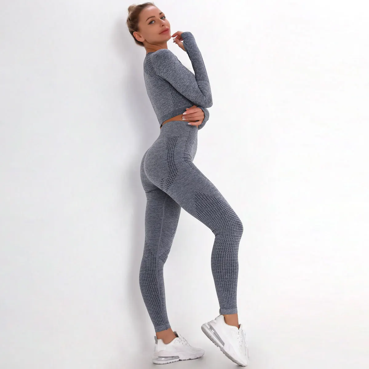 2/3/5PCS Women Sportswear Yoga Set Gym Clothing Tracksuit Long Sleeve Crop Top High Waist Seamless Leggings Fitness Sports Suits