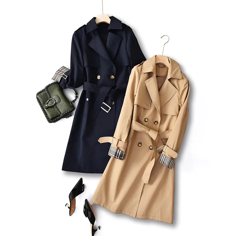 Shuchan Classic Trench Coat for Women Adjustable Waist Double Breasted Office Lady Cotton Blend Middle Age Women L;ong Coats