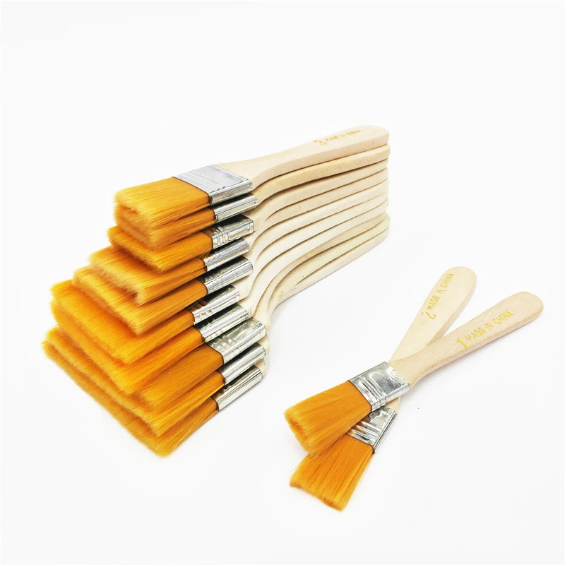 12Pcs Wooden Painting Brush Nylon Hair Flat Tips Artists Acrylic Oil Painting Brush Pen Drawing Tool Art Supply Set