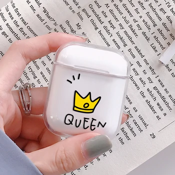 

Luxury Couple Crown Style Hard PC Transparent Case for AirPods 1 2 Cartoon Patterned Wireless Earphone Charging Box Cover Bag