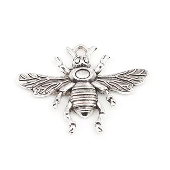 

20 PCs Doreen Box Insect Pendants Bee Animal Zinc Alloy Antique Silver Color Charms For Jewelry Making 32mm x 23mm /26mm x 25mm