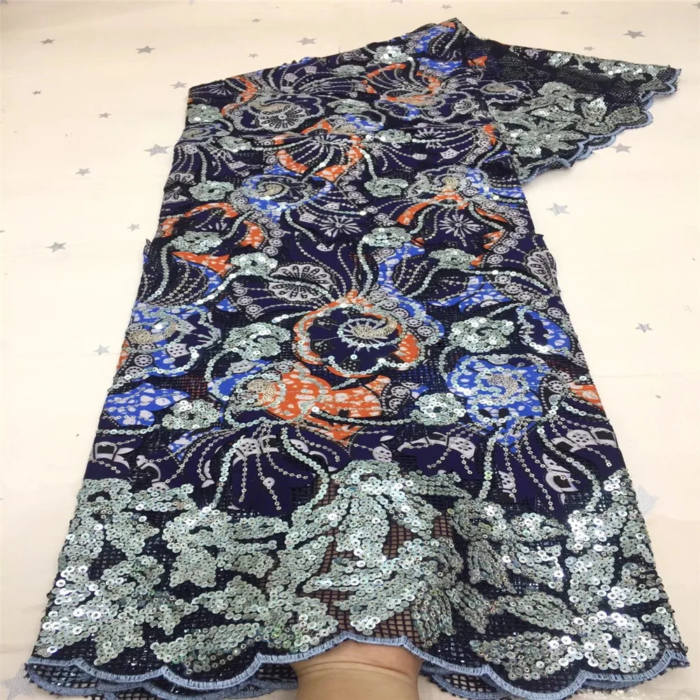 Африканская Тюлевая кружевная ткань с блестками 2020 синяя новейшая высокое