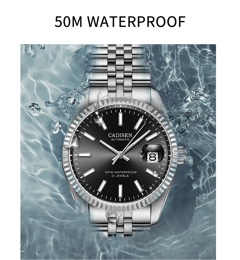 CADISEN Men Mechanical Wristwatches Top Brand Luxury Automatic Watch Business Stainless Steel Waterproof Lumious Watch for Men