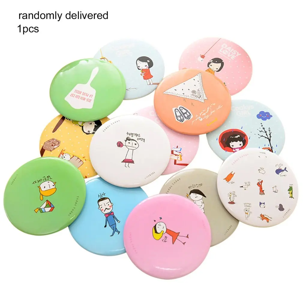 

1/2pcs Portable Size Lovely Cartoon Design Makeup Pocket Mirror Compact Round Shape Shatter-Proof Makeup Mini Beauty Mirror
