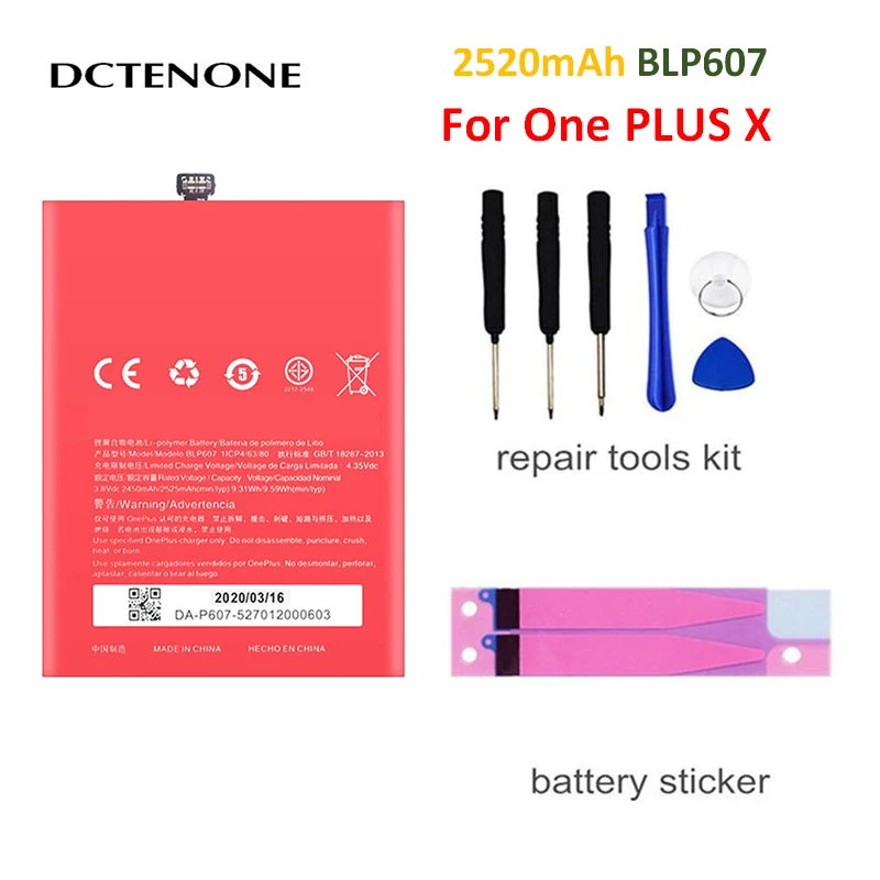 

DCTENONE 2525mAh One Plus X BLP607 Replacement Battery Bateria Batterij For OnePlus X E1001 BLP 607 Cell Mobile Phone Batteries