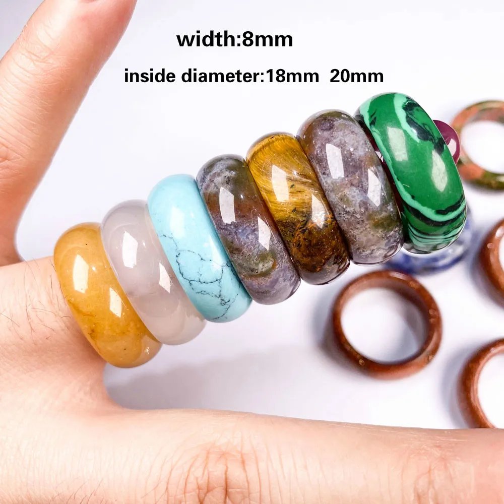 5PCS Natural Stone Rings Jewelry Agates Rose Quartaz Stone Rings Trendy Gift for Women Girlfriend 8mm Width finger ring ring set