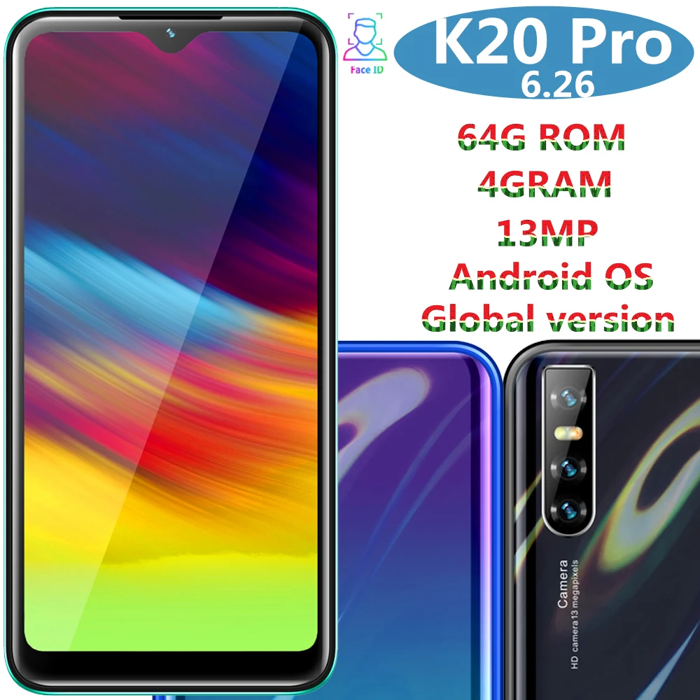 K20 Pro, смартфоны, экран капли воды, 6,26 дюймов, 4 Гб ОЗУ, 64 Гб ПЗУ, четыре ядра, 13 МП, распознавание лица, разблокированный, android, мобильные телефоны, celulares