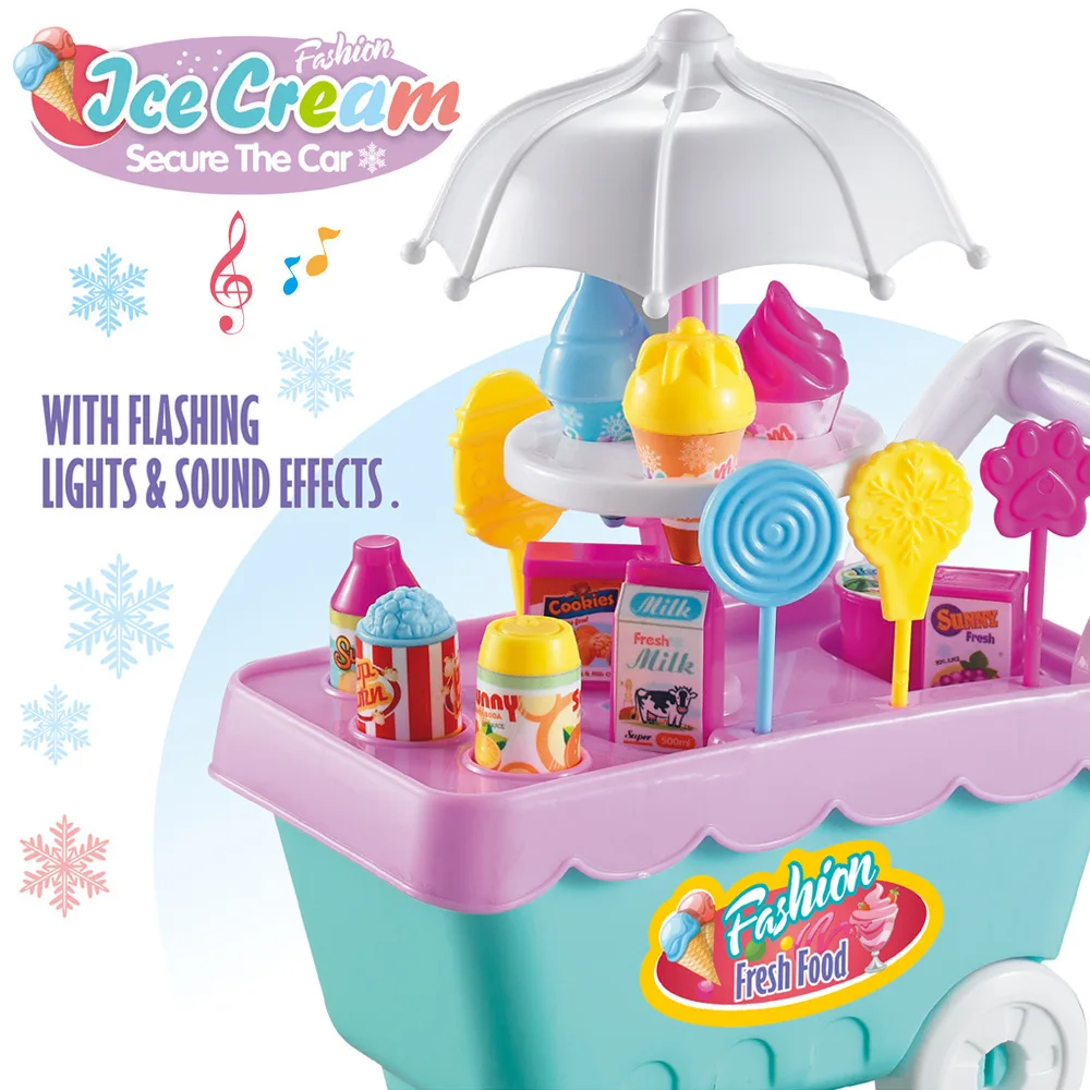 Simulation Small Ice Cream Carts Girl Mini Candy Cart Shop pretend play Supermarket Children's Toys Playing Home