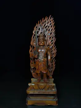 

wedding decoration Chinese Boxwood Wood Carved Seikos Fudo Myo-o / Acalanatha Protector Deity Buddha Statue