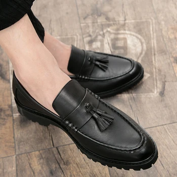 

Men Shoes fashion breathable genuine Leather Shoes Casual Breathable Sneakers Loafers tassel mocassins wedding party shoes L4