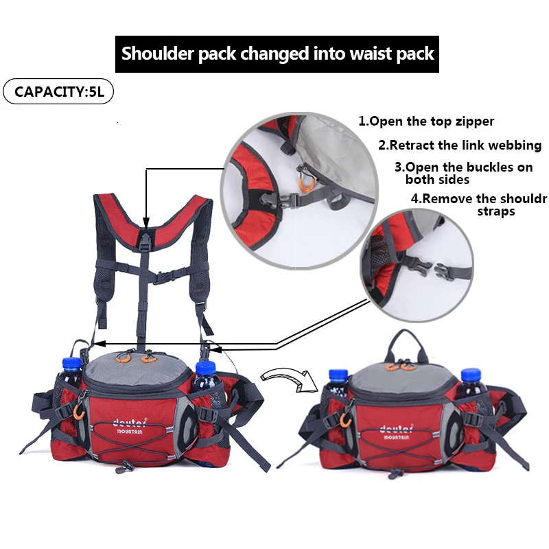 Спортивная поясная сумка для мужчин и женщин для походов на открытом воздухе для верховой езды водонепроницаемый износостойкий рюкзак 8L походная дорожная сумка бутылка для воды