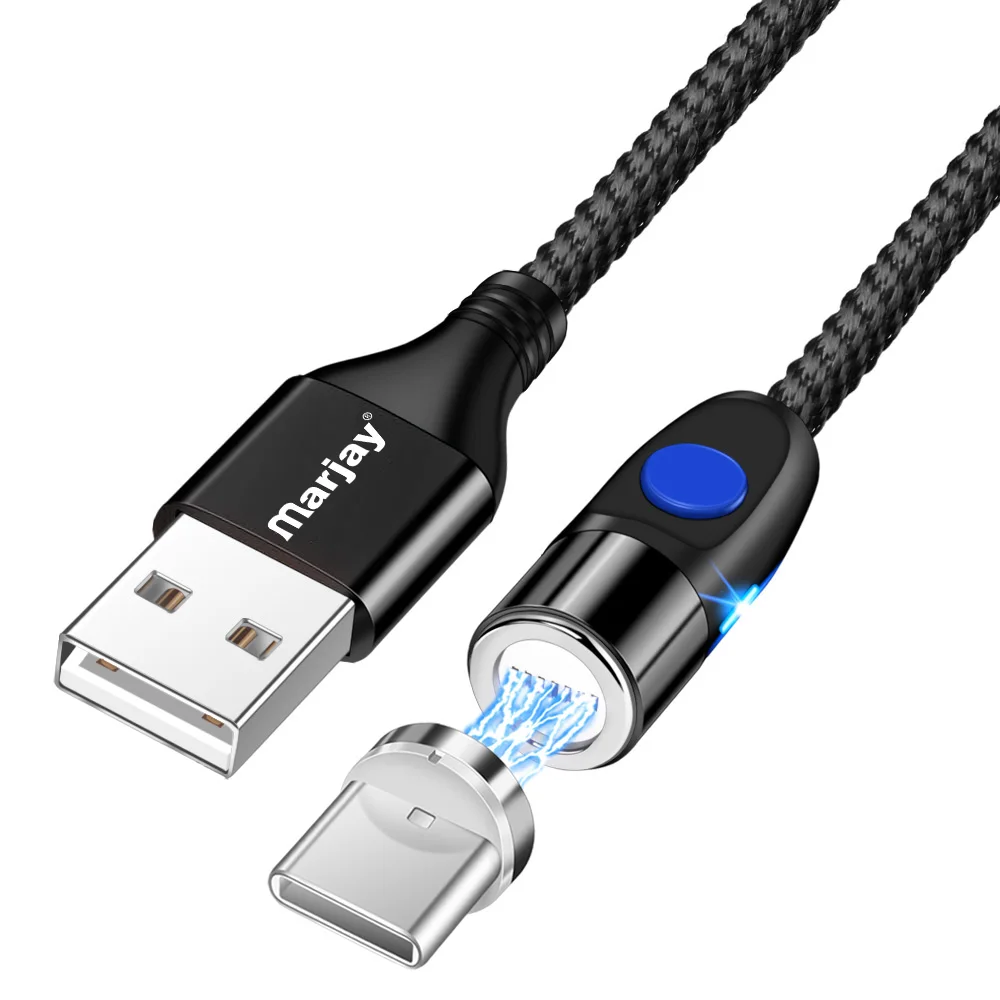 Marjay 3A магнитные Usb кабели для быстрой зарядки 1 м 2 м Магнитные USb C кабели для передачи данных для мобильного телефона type C Usb Магнитные Кабели шнур - Цвет: Black For Type C