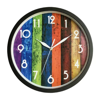

Wall Clock Vintage Style 12 Inch Silent Round Wall Clock with Colorful Wood Grain Dial Face for Home Office Room Decor T