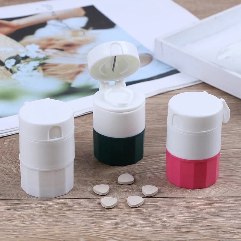 3Colors Grinder Splitter Tablet Cutter Divider Storage Case Pill Box Cutting Tablets Pill Cutter Medicine Crusher