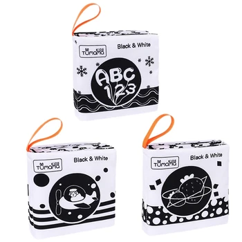 

TUMAMA 3PCS Cloth Books Black White Soft Baby Toys Book Cute Animal Quiet Book Infant Toys Early Learning Educational Toys