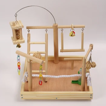 

Bird training supplies small parrot stand playground natural color solid wood ladder swing bird stand ZP6301553