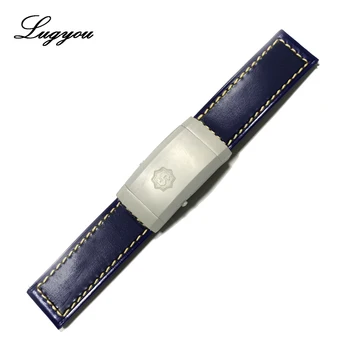 

Lugyou San Martin Watch Parts Leather Strap High-end Diving Strap Titanium Folding Clasp 22mm Blue
