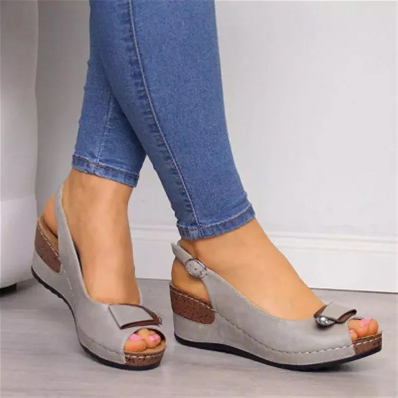 

Women's Sandals Wedges Female Peep Toe Platform PU Leather Ankle Buckle Strap Ladies Summer Shoes Woman Sandals Plus Size 35-43