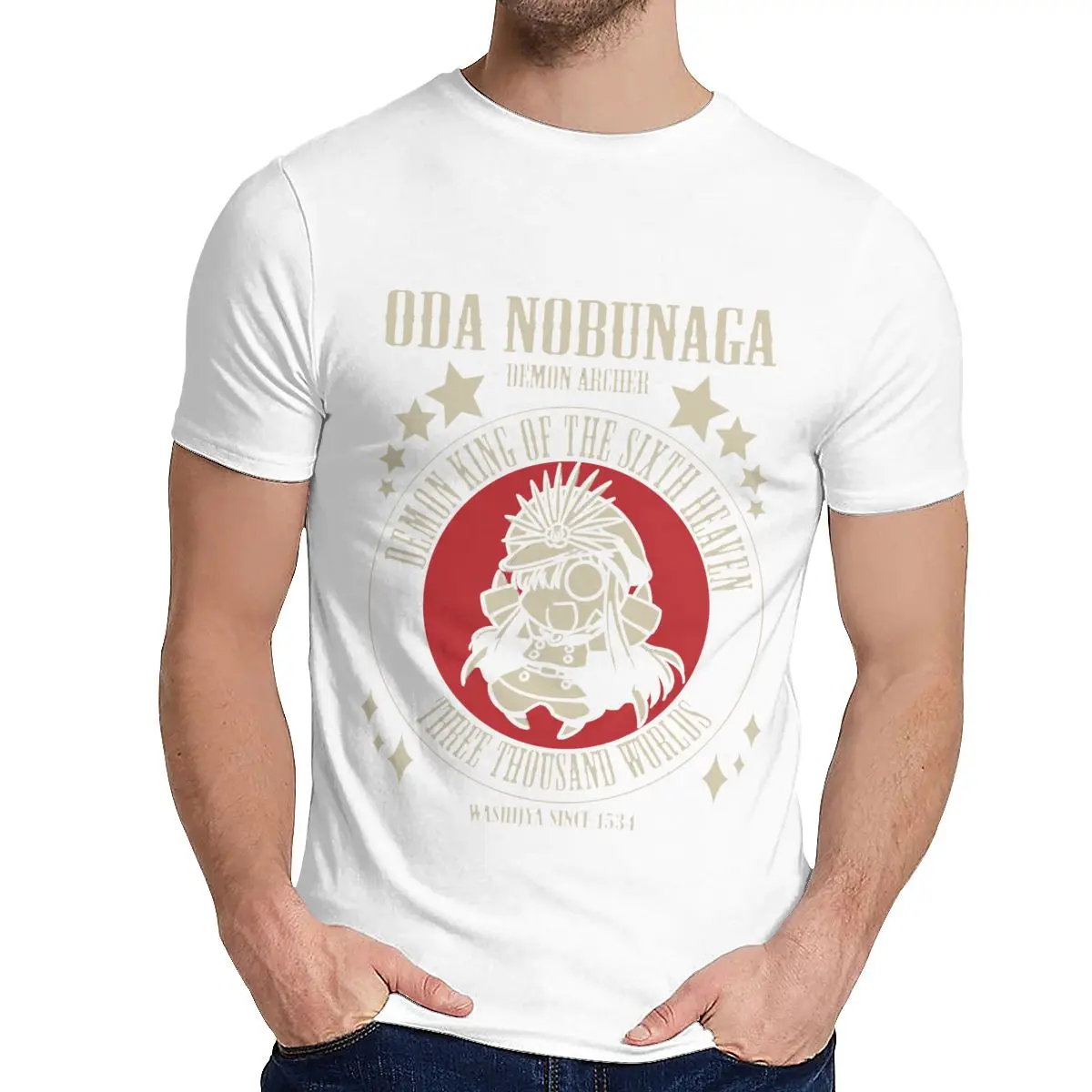 Последние Oda Nobunaga Demon Archer футболка унисекс сумасшедшая хлопок короткий рукав круглый вырез - Цвет: Белый