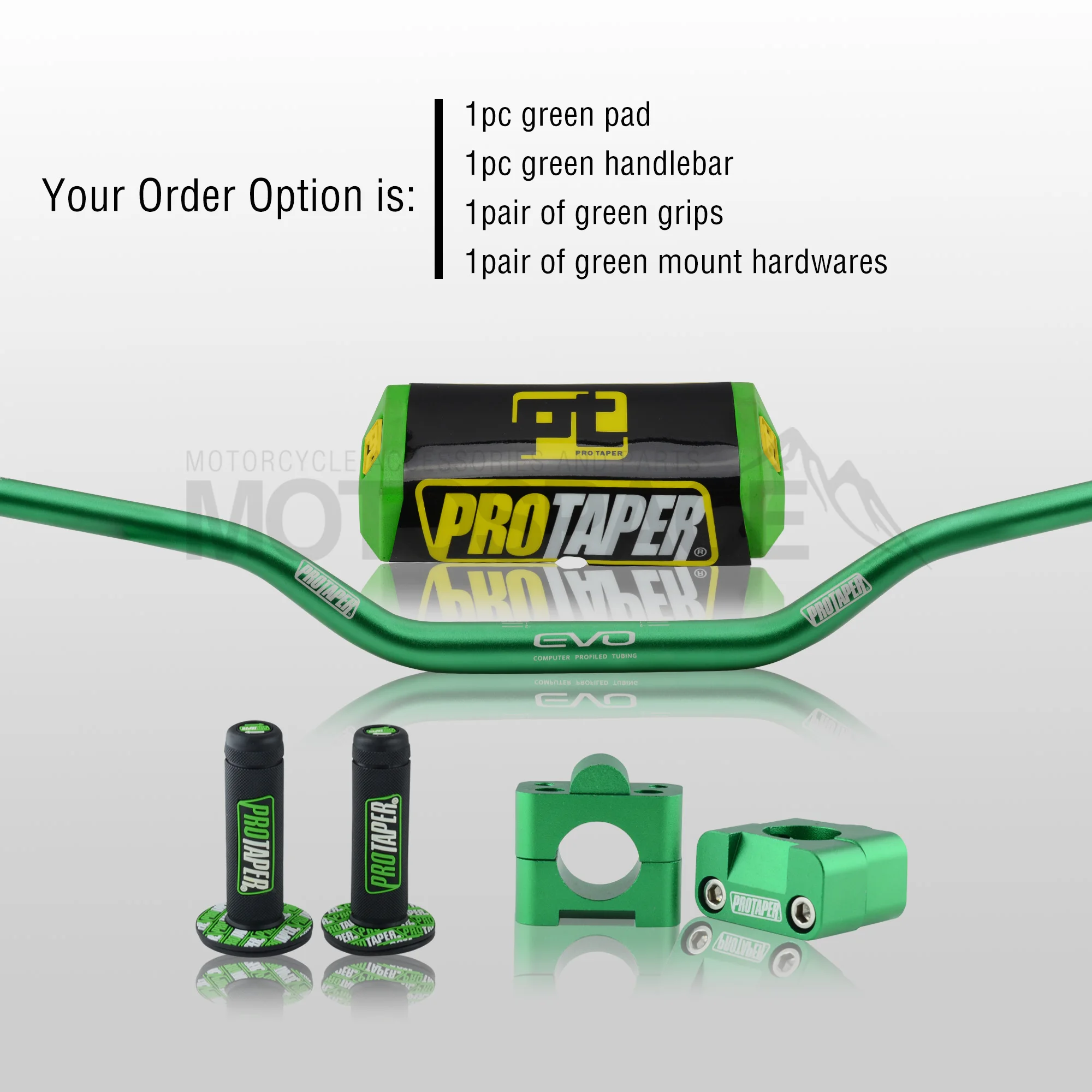 Green Full Kit Руль для Pro Taper Pack Bar 1-1/" Классическая дверная ручка бар колодки ручки Pit Pro Racing Dirt Pit Bike мотоцикл с адаптер cnc - Цвет: Green Full Kit
