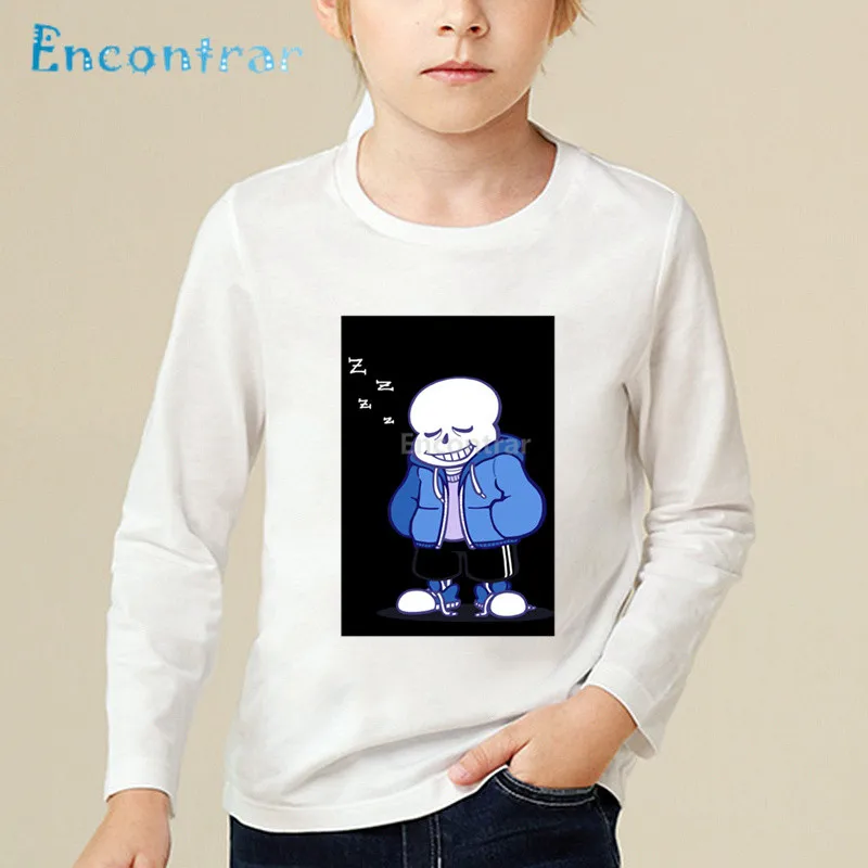 Детская забавная Футболка с принтом в виде черепа, Brother Undertale Sans топы с длинными рукавами для маленьких мальчиков и девочек, детская повседневная футболка LKP2405 - Цвет: white-H
