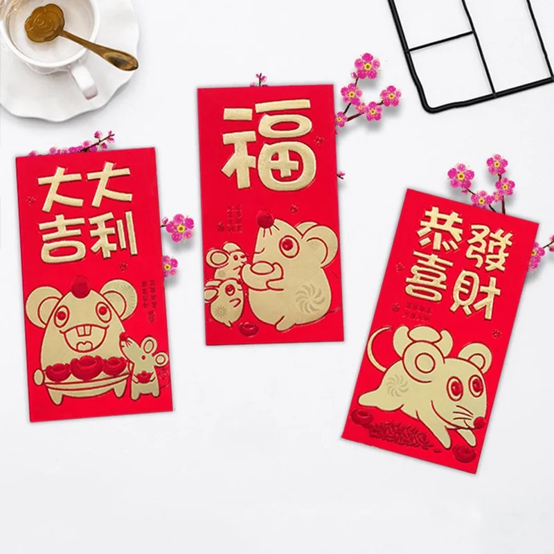 6 шт./компл. толстые Бумага 3D слова модели с рисунком мыши Возраст: от китайского Нового года китайский год красный конверт
