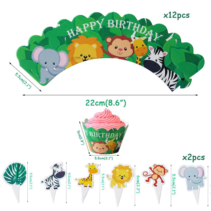 Детский день рождения украшения для вечеринок животных/воздушные шары вечерние настольный декор с днем рождения гирлянды-флажки Детские сафари джунгли вечерние поставки - Цвет: 12set cake decor