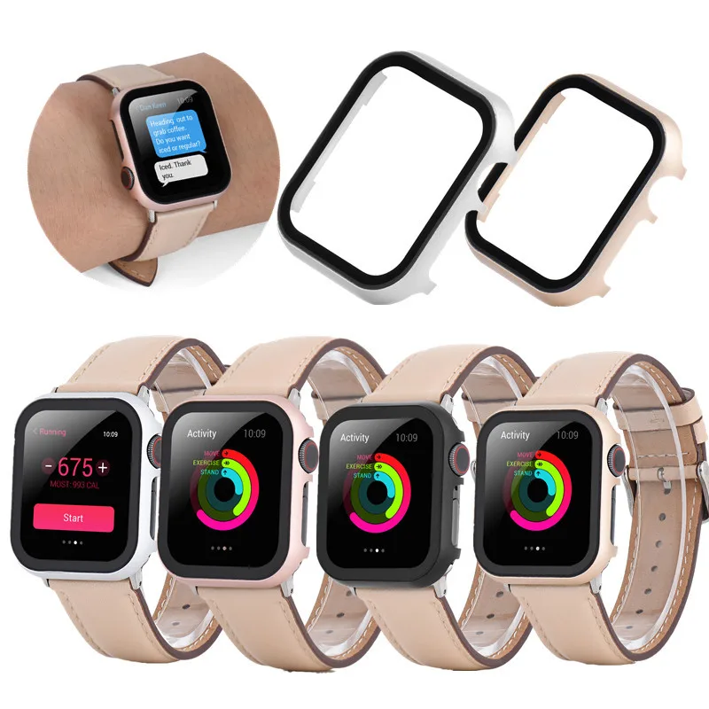 

Full Coverage Metal Hard Cover Case+Tempered Screen Protector for Apple Watch Series 4 3 2 1 Watch Case For iWatch 38/40/42/44mm