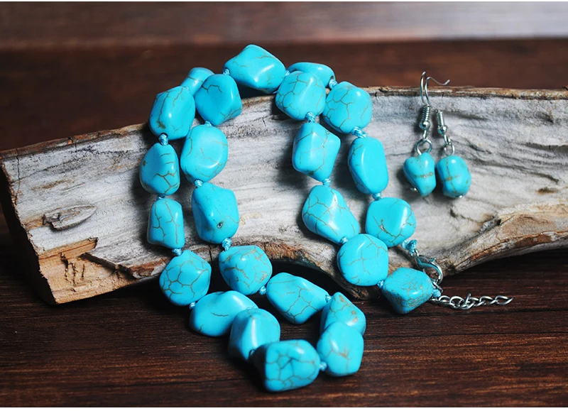 Yumfeel ручной работы бирюзовое ожерелье из натуральных камней ювелирный набор женские подарки камни богемные