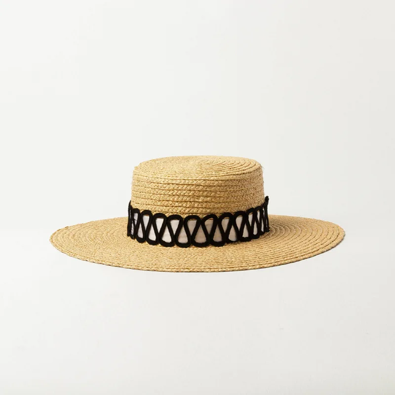 New women Summer Hat Spring decorative belt Lafite grass Ladies Cap Fashionable Handmade Casual Flat Brim Sun Hats for Women - Цвет: Pictured