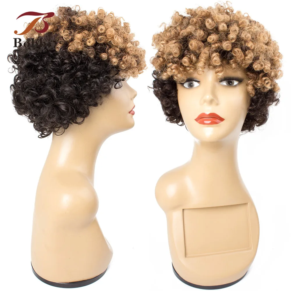 

Bobbi Collection Ombre Afro Style Wig Honey Blonde Black Short Machine Made Wig Color Afro Kinky Culry Indian Remy Human Hair
